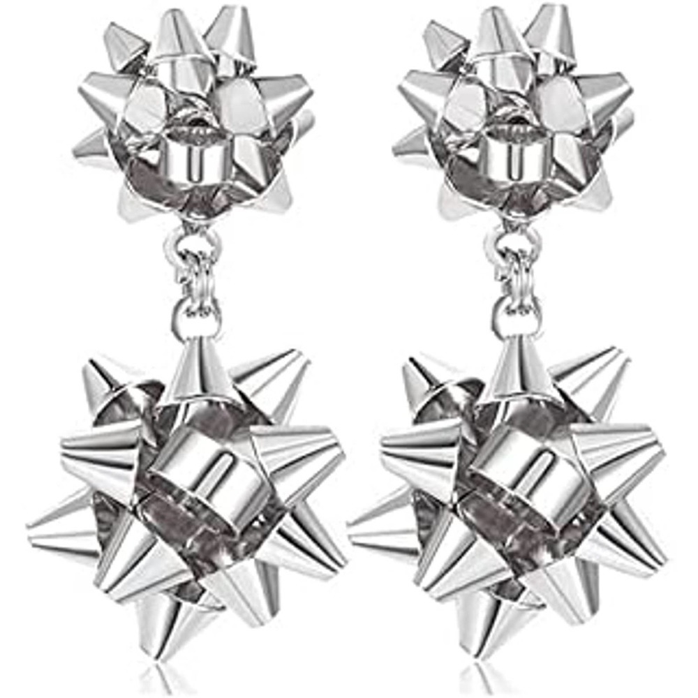 2/$20 SILVER Double Bows Earrings Christmas Bow Studs Holiday Earring